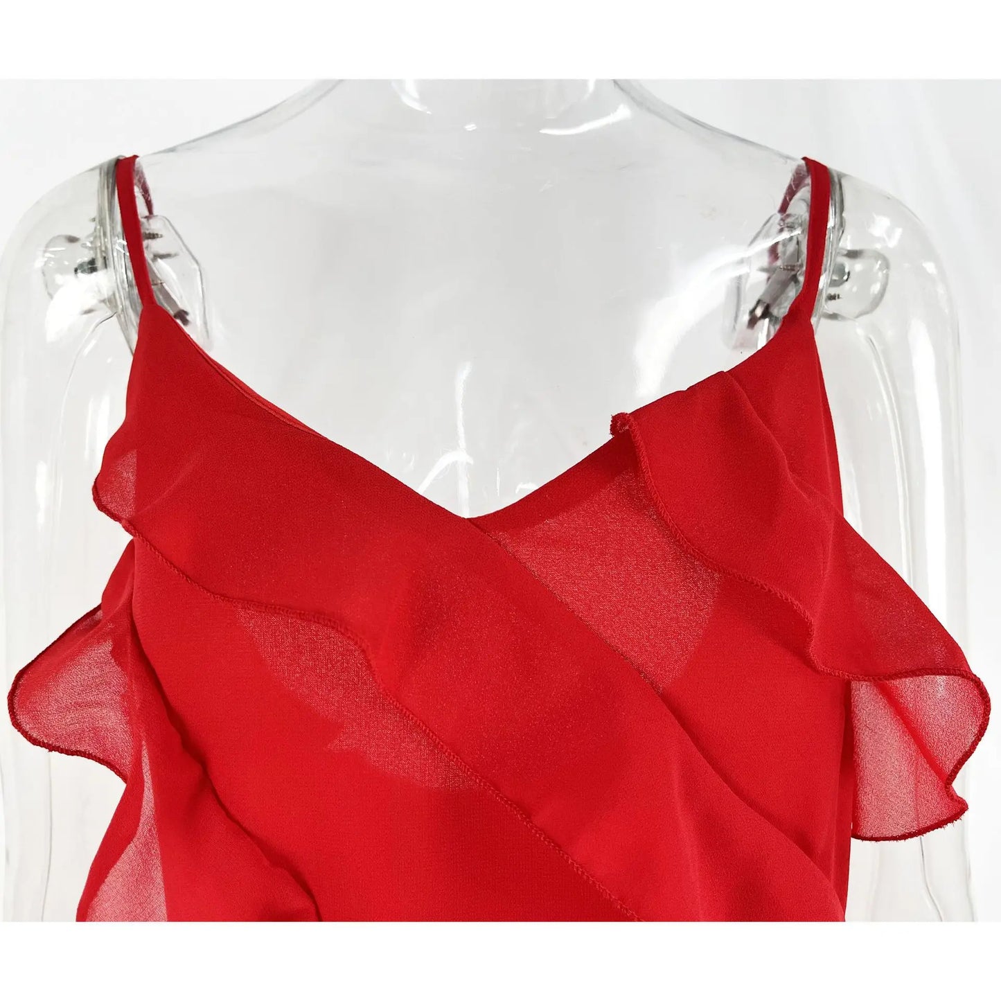 New 2026 Women's Ruffles Chiffon Maxi Dress Backlesss Split Sexy Porm Dress Red Long Summer Wedding Party Dress Elegant Vestidos