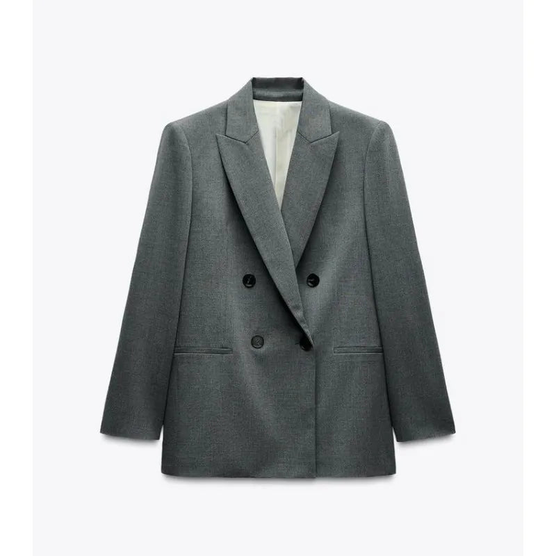 ETJ 2025  Women's Spring New suit Set with shoulder padded double-breasted blazer & high-waisted pleated wide-legged pants