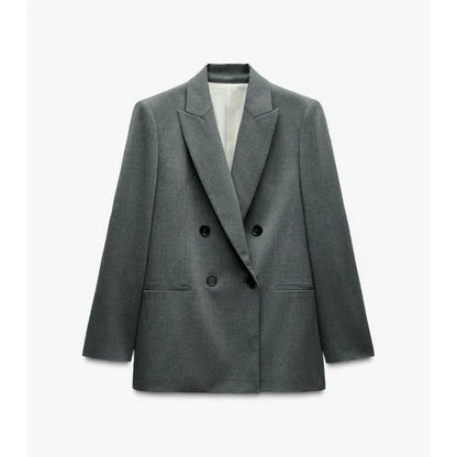 ETJ 2025  Women's Spring New suit Set with shoulder padded double-breasted blazer & high-waisted pleated wide-legged pants
