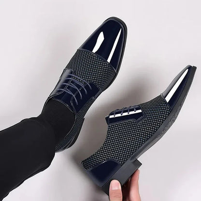 Luxury Men's Dress Shoes PU Leather Shoes Lace Up Office Black Oxfords Flats Wedding Party Shoe Business Pointed Toe Men Shoes
