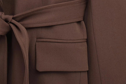 KONDALA 2026 Spring Office Lady Elegant Brown Women Suit Fashion Casual Sashes Oversized Shrug Blazer Chic Zipper Long Pant