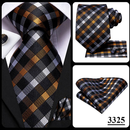 Hi-Tie Psialey Black Gold Silk Elegant Tie For Men Groom Wedding Men Necktie Pocket Square Cufflink Accessory Wholesale Designer