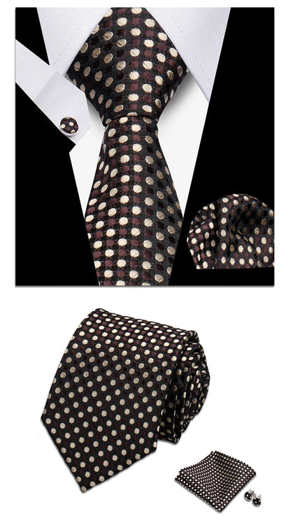 Classic Elegant Ties For Men Fashion Gifts Striped Solid Necktie Handchief Cufflink 3 Pcs Set Wedding Business Suit Accessories
