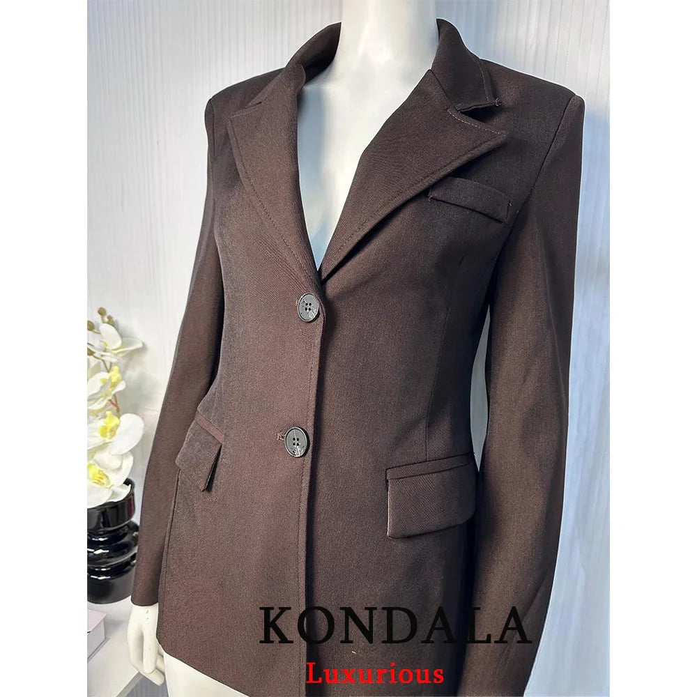 KONDALA Chic Casual Solid Women Suit Pockets Button Blazer Straight Loose Pants Zipper Skirt New Fashion 2025 Autumn Winter Sets