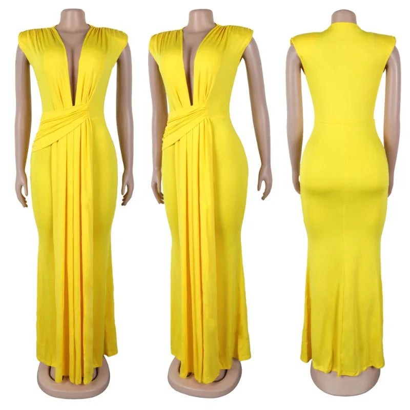 Elegant Bodycon Dresses for Women Sexy Deep V Neck Sleeveless Maxi Dress Mermaid Guest Evening Party Cocktail Long Dress Gown