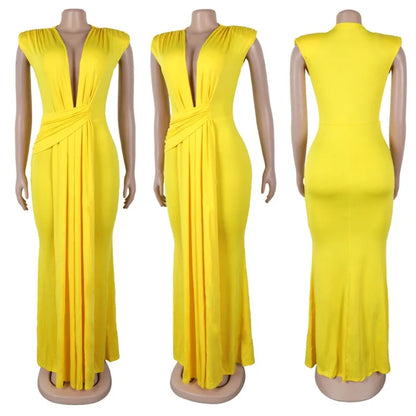 Elegant Bodycon Dresses for Women Sexy Deep V Neck Sleeveless Maxi Dress Mermaid Guest Evening Party Cocktail Long Dress Gown