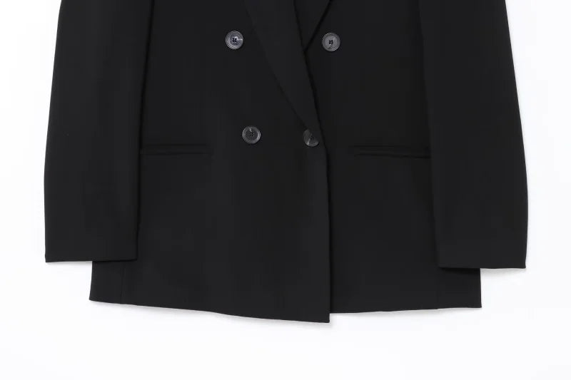 ETJ 2025  Women's Spring New suit Set with shoulder padded double-breasted blazer & high-waisted pleated wide-legged pants