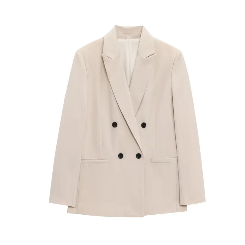 ETJ 2025  Women's Spring New suit Set with shoulder padded double-breasted blazer & high-waisted pleated wide-legged pants