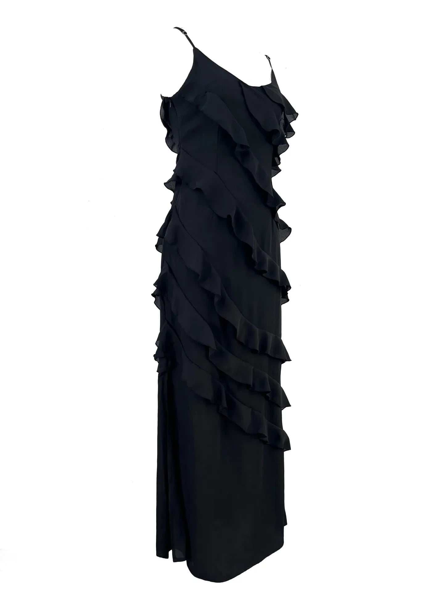 New 2026 Women's Ruffles Chiffon Maxi Dress Backlesss Split Sexy Porm Dress Red Long Summer Wedding Party Dress Elegant Vestidos