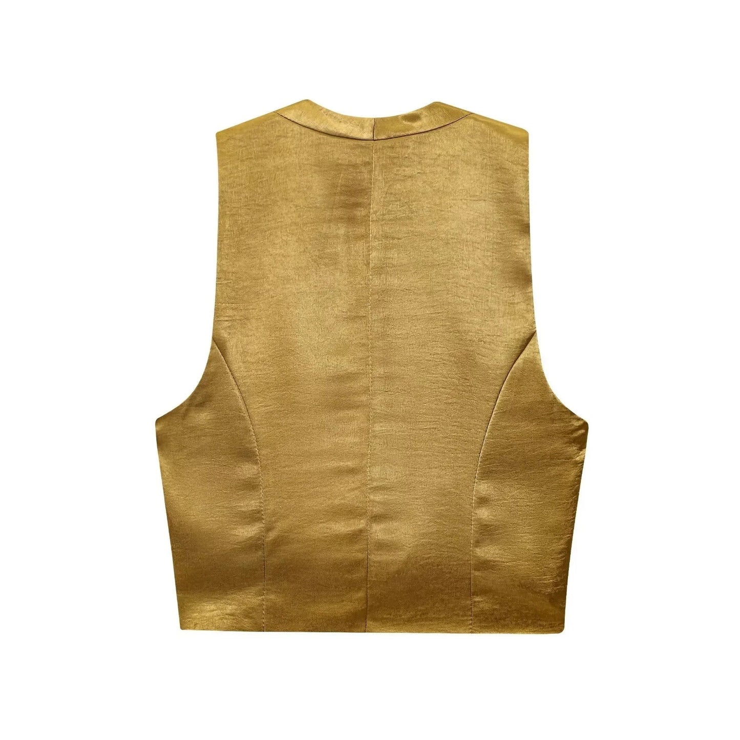 KONDALA Casual Chic Yellow Satin Women Suits V Neck Buttons Vest High Waist Wide Leg Pants Fashion 2025 Summer Holiday Suits