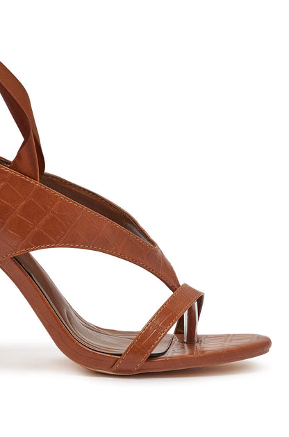 AKIRA GOLD SIEGER BROWNPATENT WRAP UP BALLERINA STILETTO SANDAL