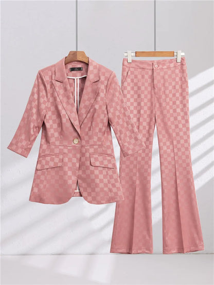 Summer Pants Sets For Women 2 Piece Set Half Sleeve Blazer &Trousers Suit Gray White Hight Quality Chic Elegant Business Outfit