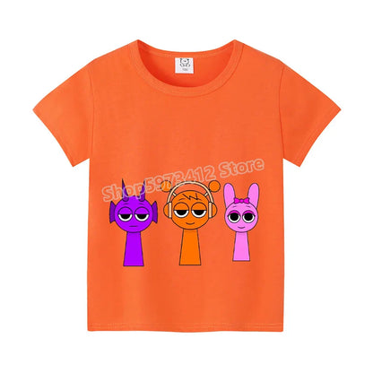 Sprunki Kids T-shirt Summer Children Incredibox Game Cotton Short Sleeve Top Boy Anime Fashion Cute Tee Girl Casual Clothes Gift
