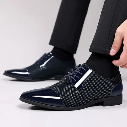 Luxury Men's Dress Shoes PU Leather Shoes Lace Up Office Black Oxfords Flats Wedding Party Shoe Business Pointed Toe Men Shoes