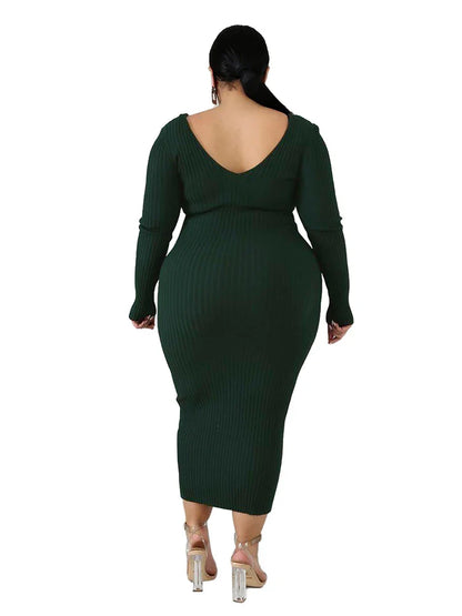 Ladies Knitted Sweater Dress Midi Dress Long Sleeves Chic and Elegant Plus Size Dresses for Women 4xl 5xl