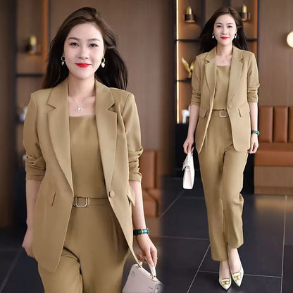 Summer Thin Jacket Blazer Casual Pencil Pants Vest Three Piece Set Elegant Women's Pants Set Office Outfits Business Clothing