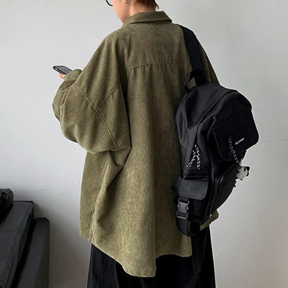 Spring Shirt Single-breasted Placket Casual Warm Corduroy Patch Pocket Men Tops  Men Tops  for Work