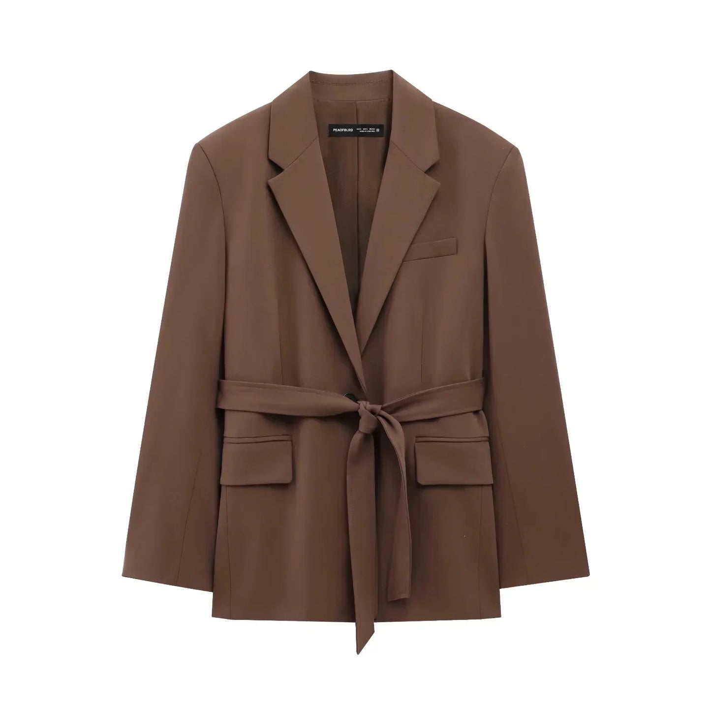 KONDALA 2026 Spring Office Lady Elegant Brown Women Suit Fashion Casual Sashes Oversized Shrug Blazer Chic Zipper Long Pant