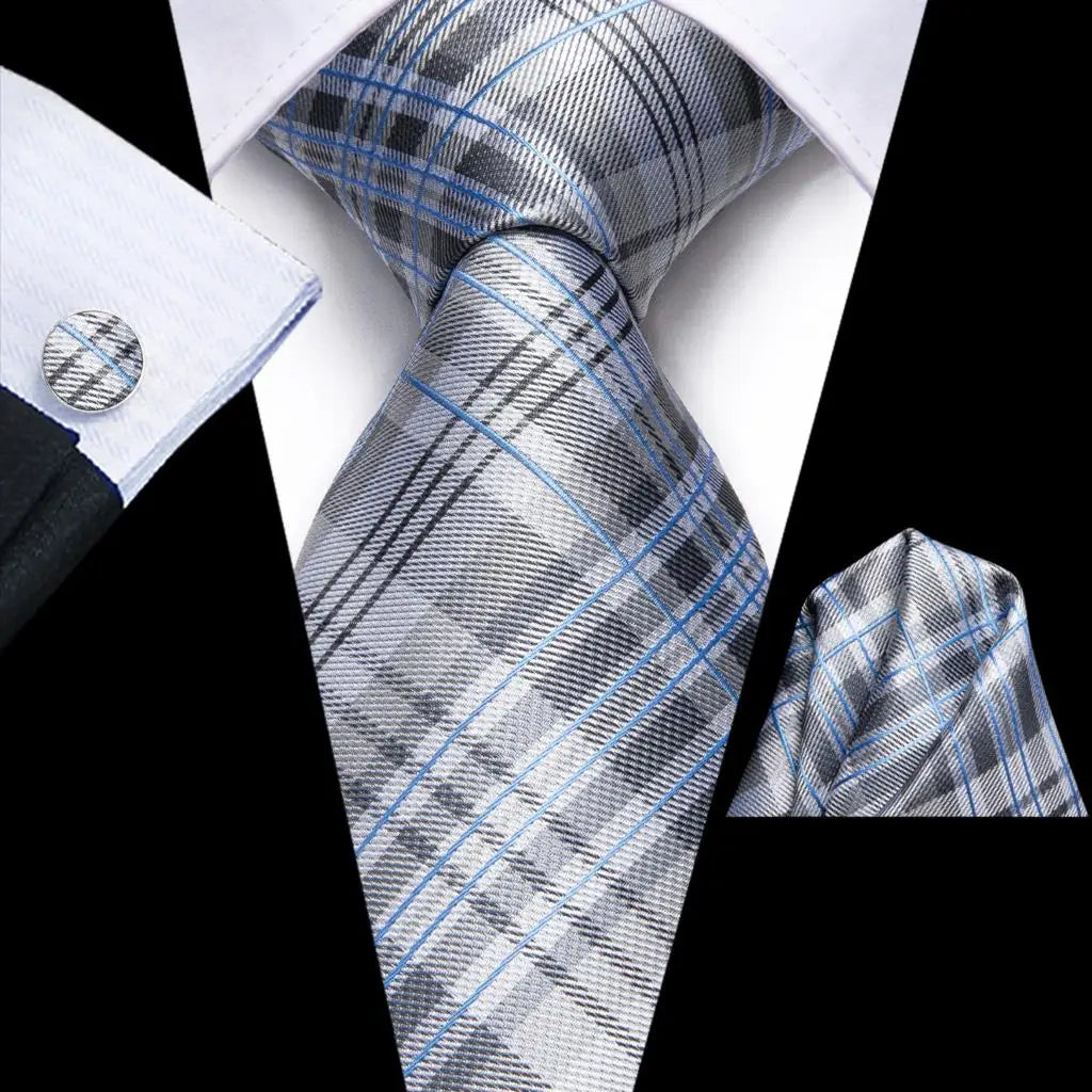Hi-Tie Blue Business Solid 100% Silk Men's Tie NeckTie 8.5cm Ties for Men Formal Luxury Wedding High Quality Gravata