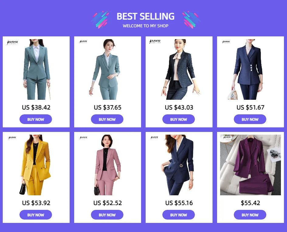 NAVIU New Fashion 2 Pieces Set Women Pant Suit Slim Work Wear Office Ladies Long Sleeve Blazer and Trousers Outfits