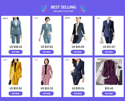 Naviu New Fashion Women Pant Suit Formal Business Slim Blazer and Trouser Set Office Ladies Uniform Work Wear