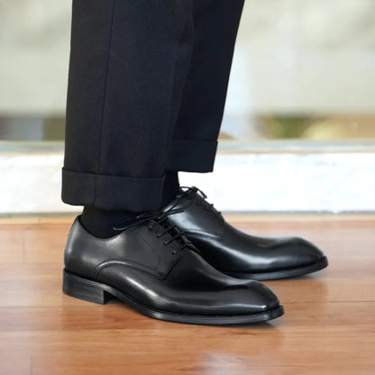 Men's Business Casual Shoes Distressed Wood Grain Square Toe Leather Derby Comfortable Office Wear Formal Dress Shoes Footwear
