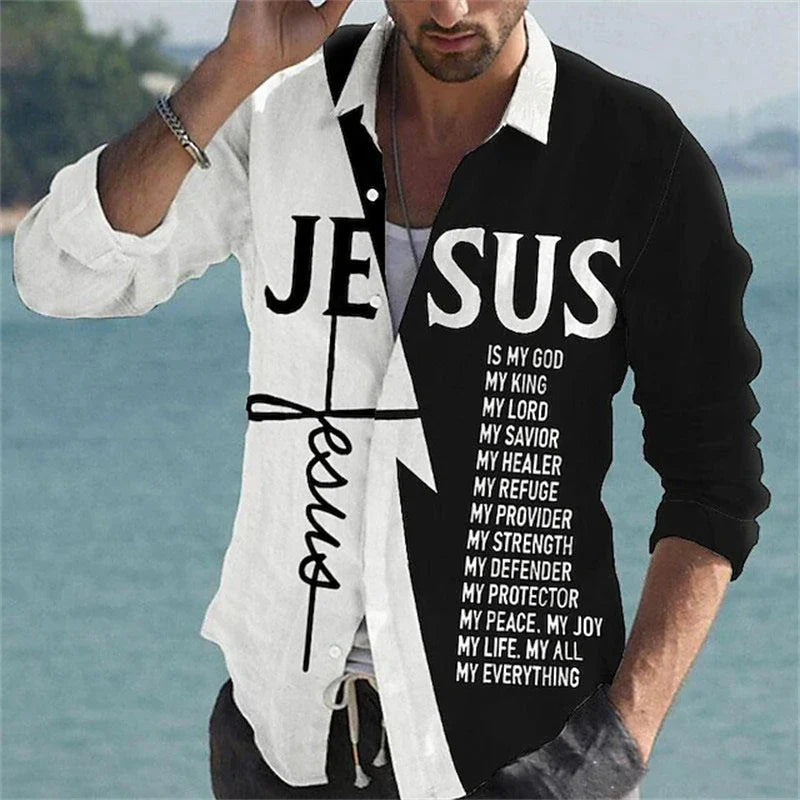 2024 Fashion Men's Elegant Shirt Spotted 3D Printed Lapel Button Up Classic Long Sleeve Shirt Temperament Men's Partywear