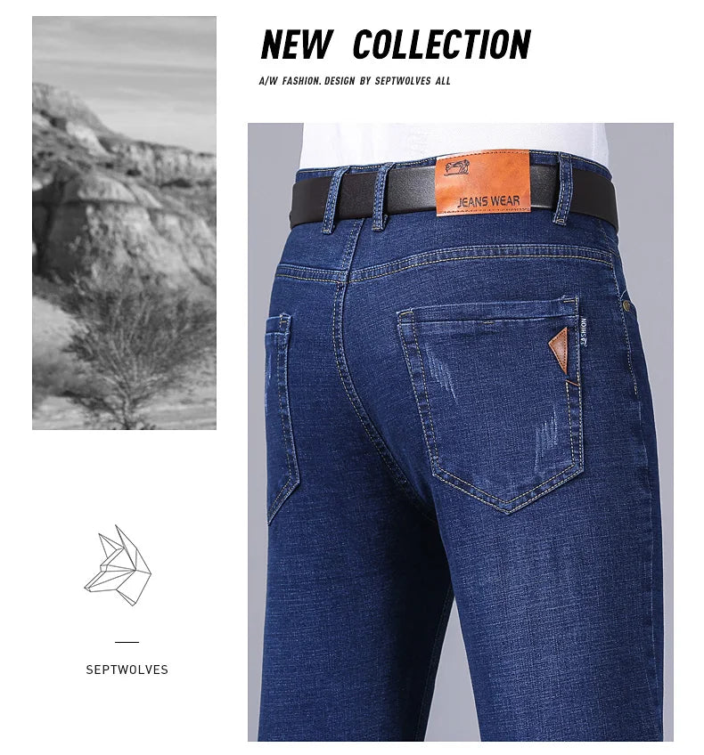Men Fashion Straight Jeans Men 2024 New Stretch Slim Fit Pants Comfortable Soft Business Denim Trousers Male Brand Clothing