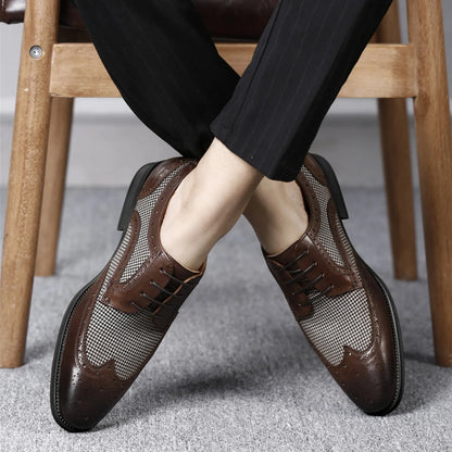 Casual Shoes For Men Men'S Large Size British Style Leather Shoes Color Matching Lace-Up Men'S Uniquely Designed Leather Shoes
