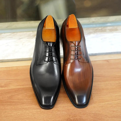 Men's Business Casual Shoes Distressed Wood Grain Square Toe Leather Derby Comfortable Office Wear Formal Dress Shoes Footwear