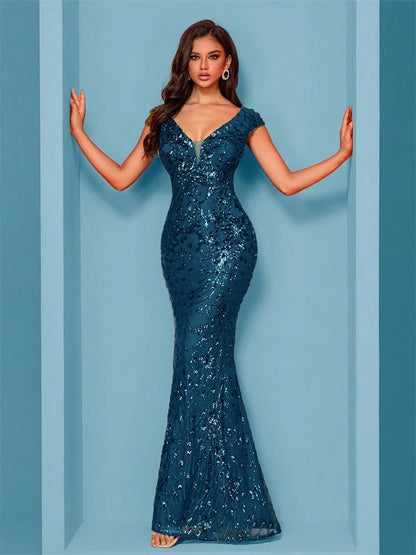 Lucyinlove Elegant Champagne Evening Dress For Women Long 2025 Luxury Mermaid Formal Sequins Prom Wedding Party Cocktail Dresses