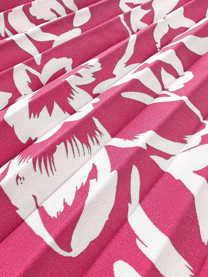 Spring Summer Elegant Flower Print Dress Short Sleeve Folded Dresses for Women Mother's Day