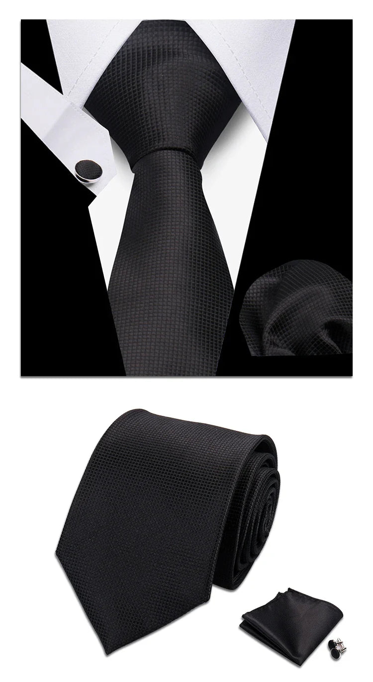 Classic Elegant Ties For Men Fashion Gifts Striped Solid Necktie Handchief Cufflink 3 Pcs Set Wedding Business Suit Accessories