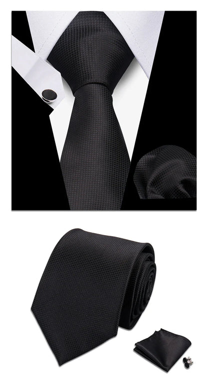 Classic Elegant Ties For Men Fashion Gifts Striped Solid Necktie Handchief Cufflink 3 Pcs Set Wedding Business Suit Accessories