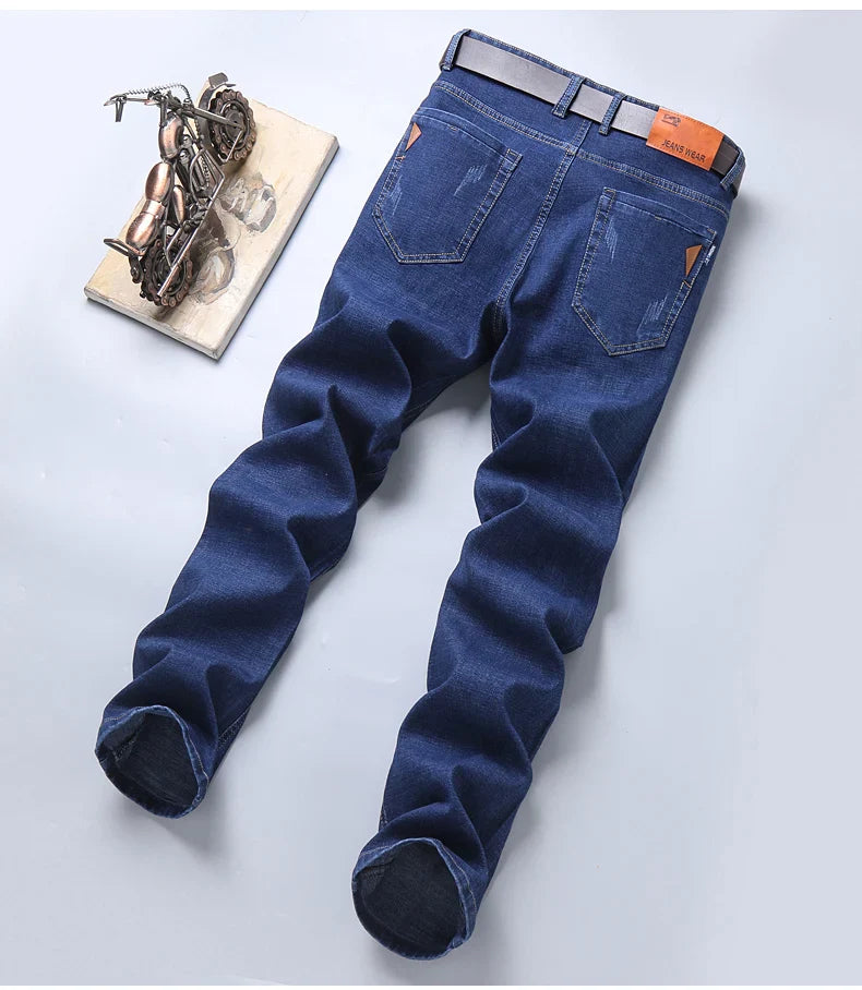 Men Fashion Straight Jeans Men 2024 New Stretch Slim Fit Pants Comfortable Soft Business Denim Trousers Male Brand Clothing