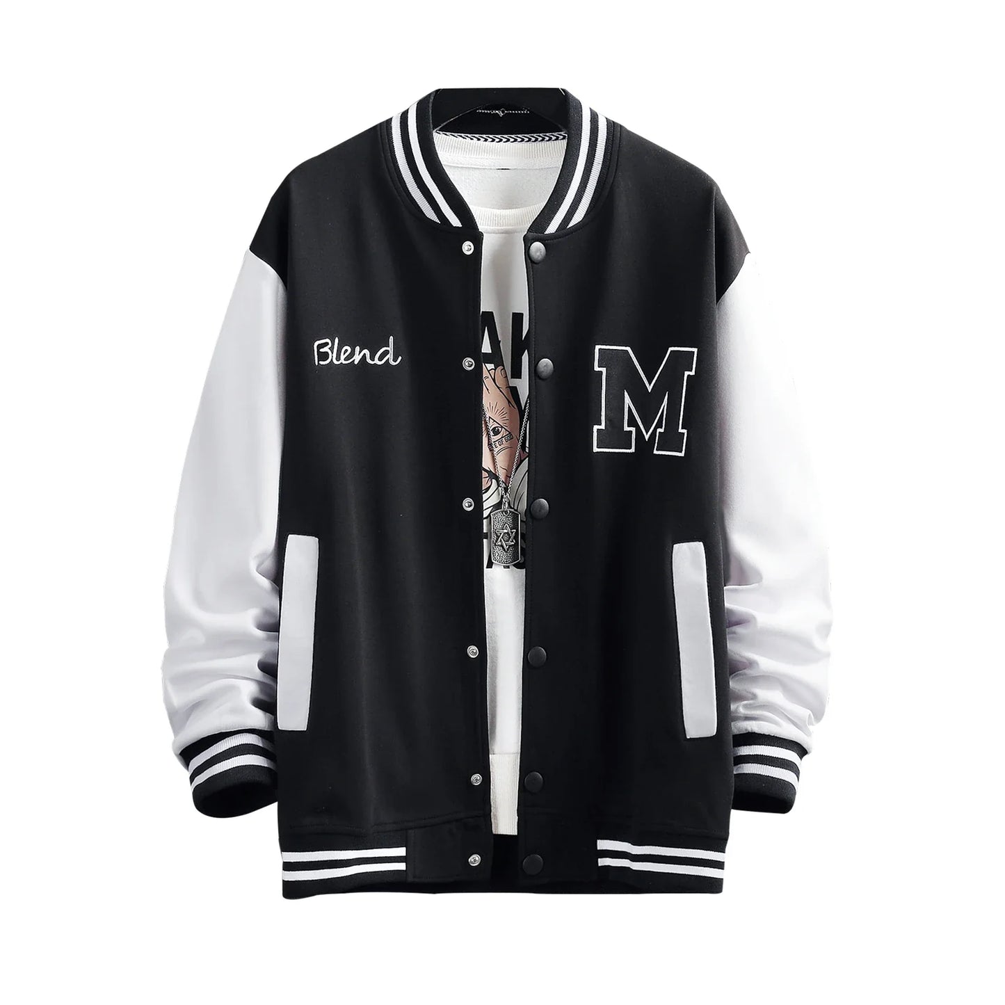 Big M Letter Print Hip Hop Patchwork Baseball Jackets Mens Letter Print Bomber Jackets Men Spring Oversized Streetwear Coats
