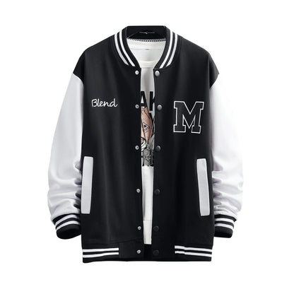 Big M Letter Print Hip Hop Patchwork Baseball Jackets Mens Letter Print Bomber Jackets Men Spring Oversized Streetwear Coats