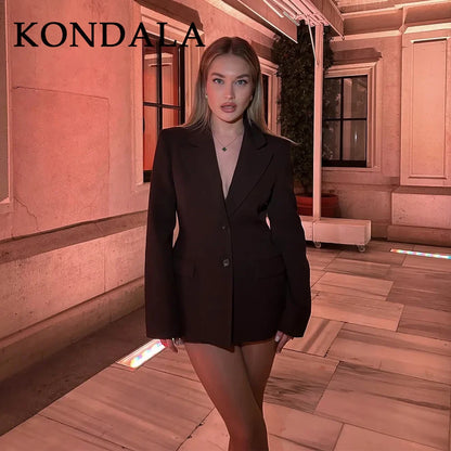KONDALA 2026 Spring Summer Elegant Valentine‘s Day Suits Fashion Shrug Pockets Blazers Elegant Zipper Skirts Chic Baggy Pants