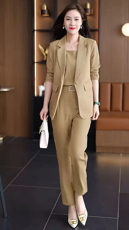 Summer Thin Jacket Blazer Casual Pencil Pants Vest Three Piece Set Elegant Women's Pants Set Office Outfits Business Clothing