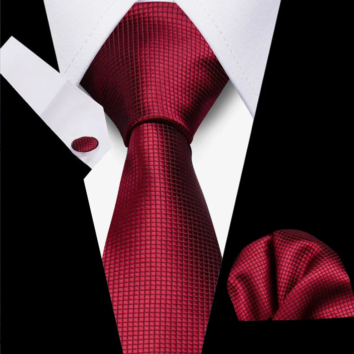 Classic Elegant Ties For Men Fashion Gifts Striped Solid Necktie Handchief Cufflink 3 Pcs Set Wedding Business Suit Accessories