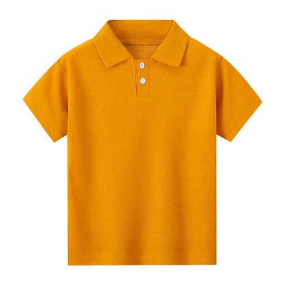 Children's solid color POLO shirt boy handsome fashion sports T-shirt girl lapel casual and comfortable half sleeve.