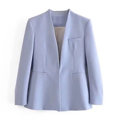 KONDALA Office Lady Light Blue Blazer Suits Women 2 Pieces V Neck Loose Jackets+High Waist Sashes Pants Fashion 2023 Autumn Sets