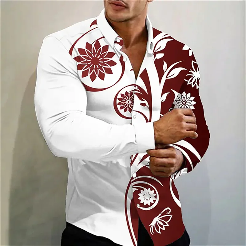 3D printed long sleeved ultra-fine fiber blended men's fashionable and handsome clothing casual shirt