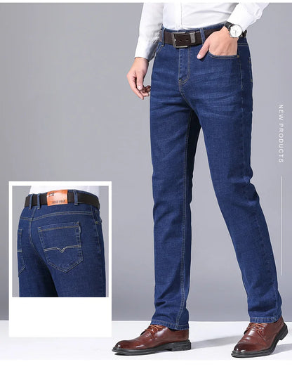 2024 New Stretch Slim Fit Pants Comfortable Soft Business Denim Trousers Male Brand Clothing Men Fashion Straight Jeans 28-40