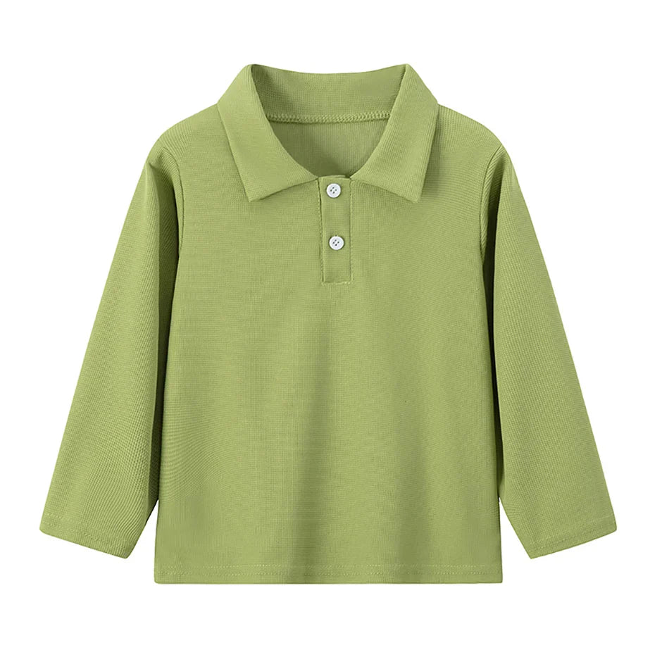 Children's solid color POLO shirt boy handsome fashion sports T-shirt girl lapel casual and comfortable half sleeve.