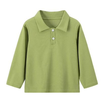 Children's solid color POLO shirt boy handsome fashion sports T-shirt girl lapel casual and comfortable half sleeve.