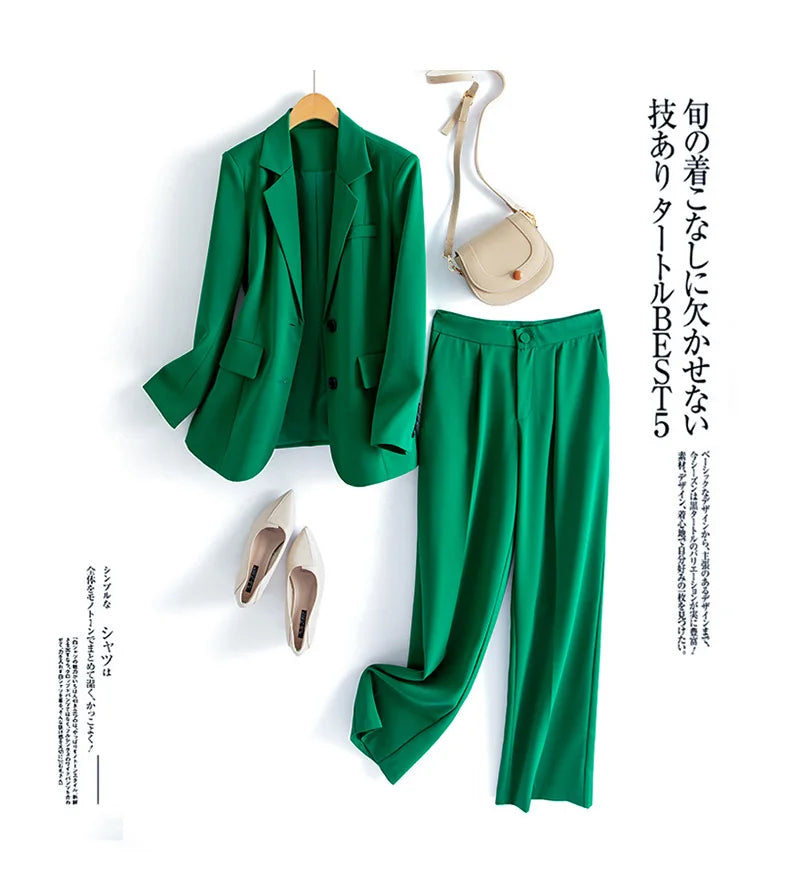Fashion Casual Pants Suit the New Korean Pop Lapel Loose Pants Blouse Professional Suit Two-piece Women Elegant Set