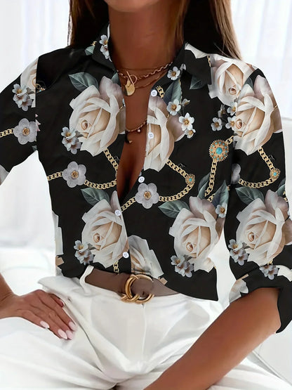 Peacock Print Casual Loose Women's Shirt 2023 Autumn Vintage Women's Oversized Shirts and Blouses Fashion Elegant Women's Tops