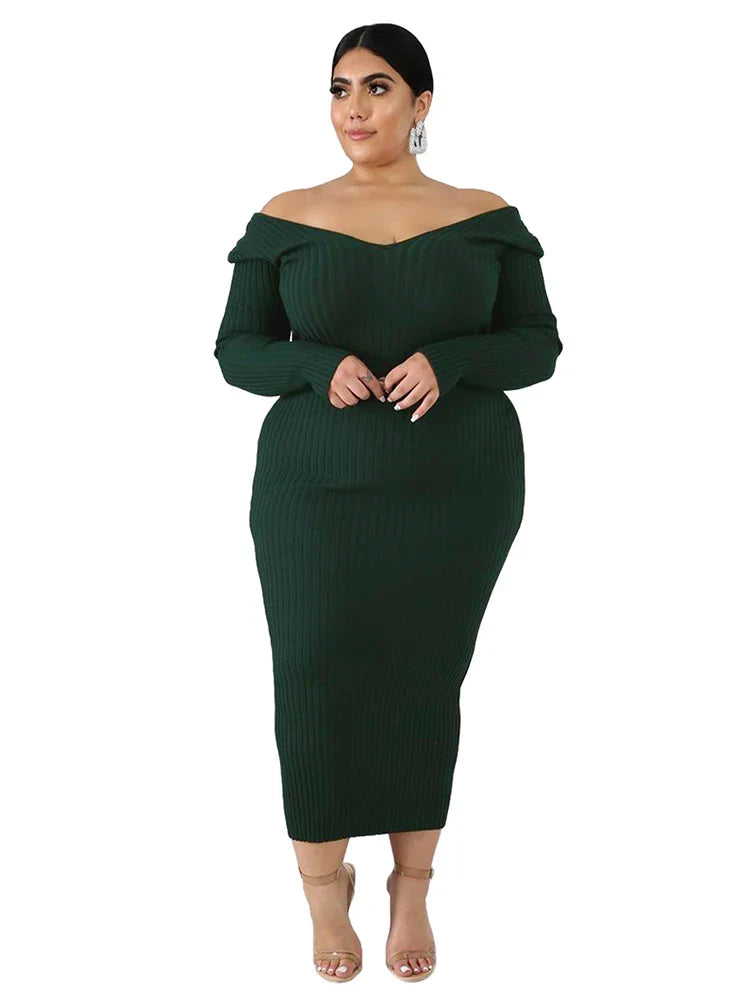 Ladies Knitted Sweater Dress Midi Dress Long Sleeves Chic and Elegant Plus Size Dresses for Women 4xl 5xl