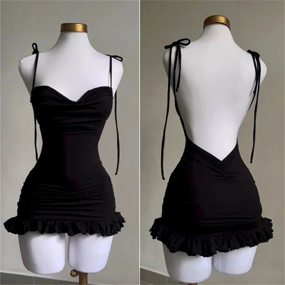 2024 European and American New High end Y2K Sexy Open Back Lace up Slim Fit Spicy Girl Short Skirt Summer Party Club Mini Dress